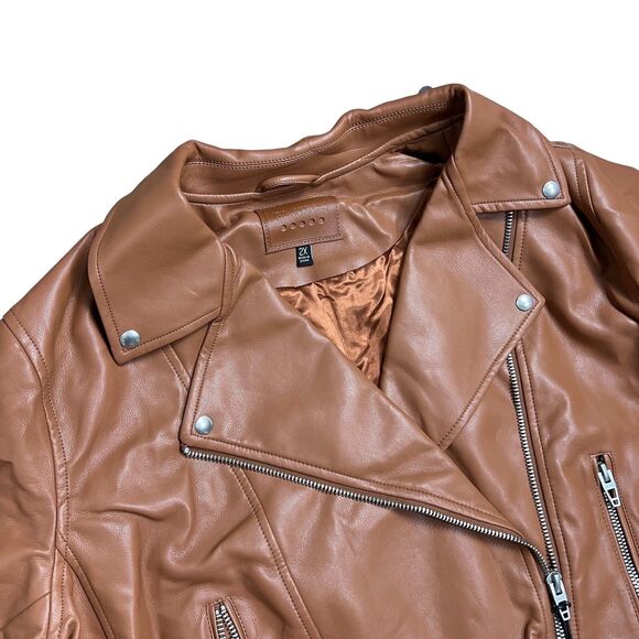 Blank NYC Moto Jacket 2X Brown Faux Leather Zip Biker Fall Transitional - Picture 12 of 12